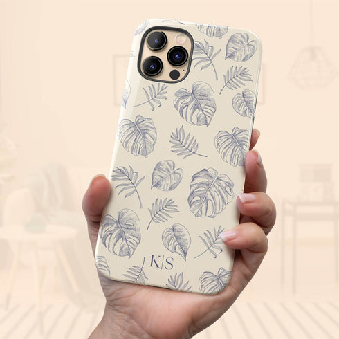 Custom Initials Tropical Monstera Leaves iPhone Case